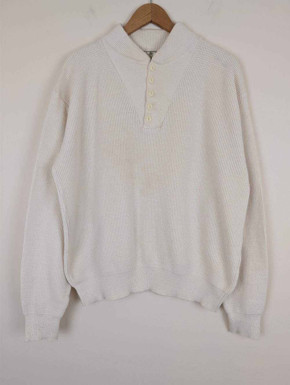 Vintage L.L. Bean Heavy Ribbed Cotton Henley Sweater - Cream